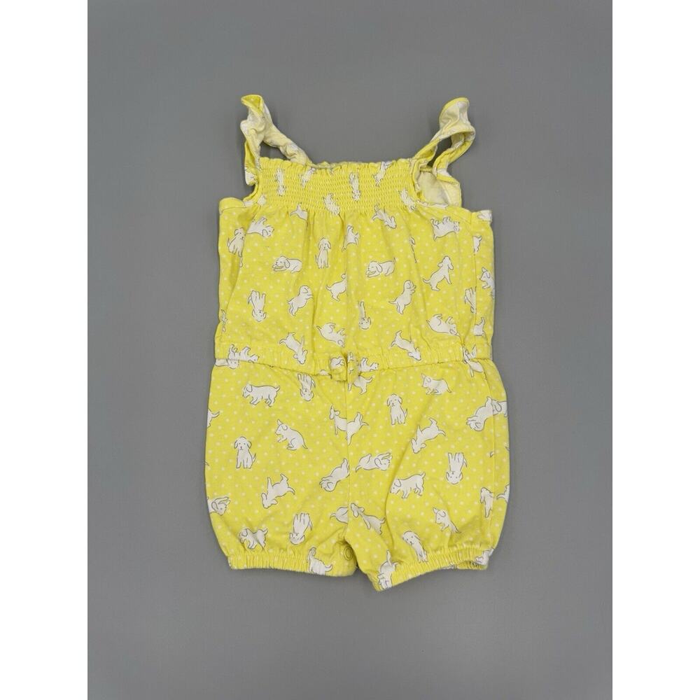 Carters Baby Girl Yellow W/ White Puppy Dog Print Romper One Piece 12 Months